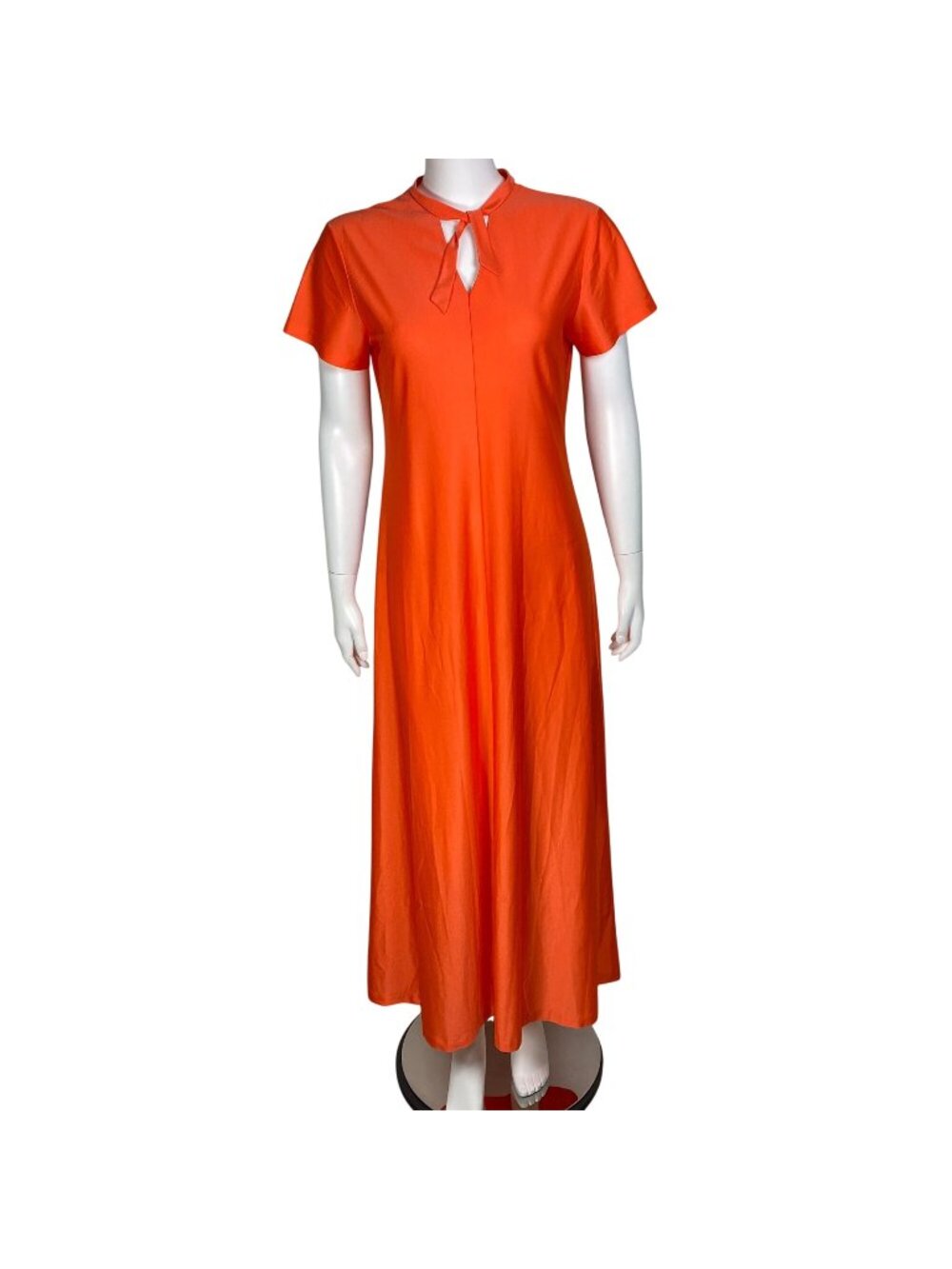 Vintage Shadowline Maxi Nightgown Size S Orange Short Sleeve Nylon Made in USA